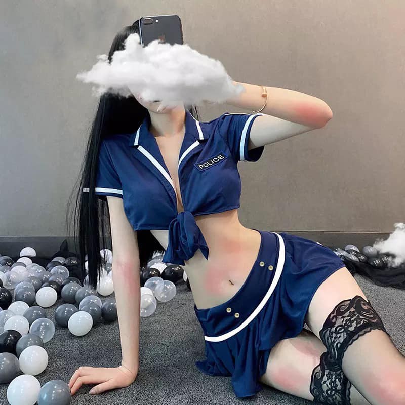 Cosplay nữ cảnh sát set áo váy xanh đậm gợi cảm