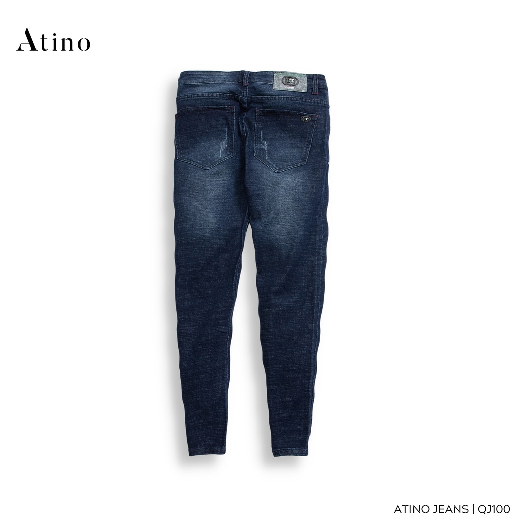 Quần Jean Nam Xanh Cào ATINO Chất Liệu Jean Pha Spandex Form Slim-Fit QJ100