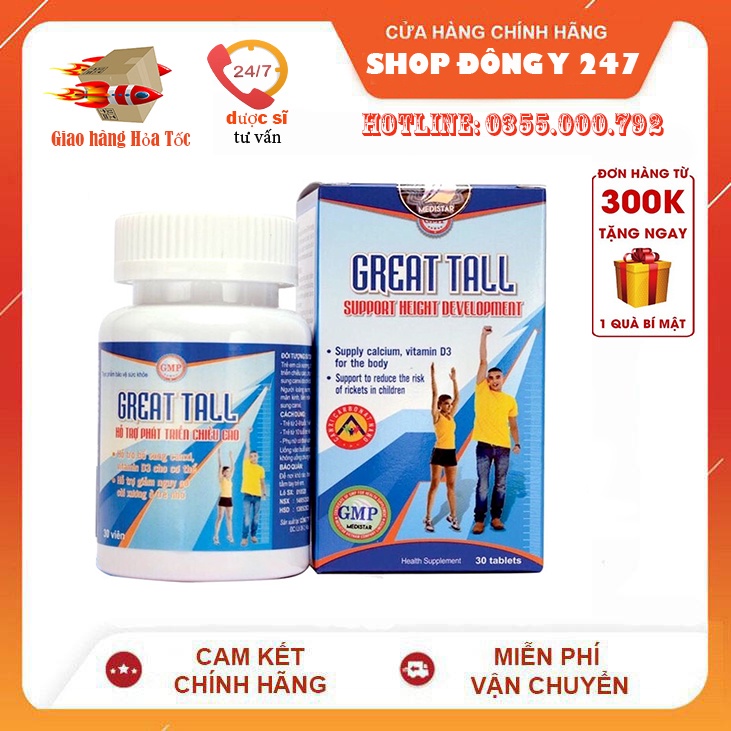 Great Tall Hỗ trợ bổ sung Canxi, Vitamin D3, hỗ trợ phát triển chiều cao