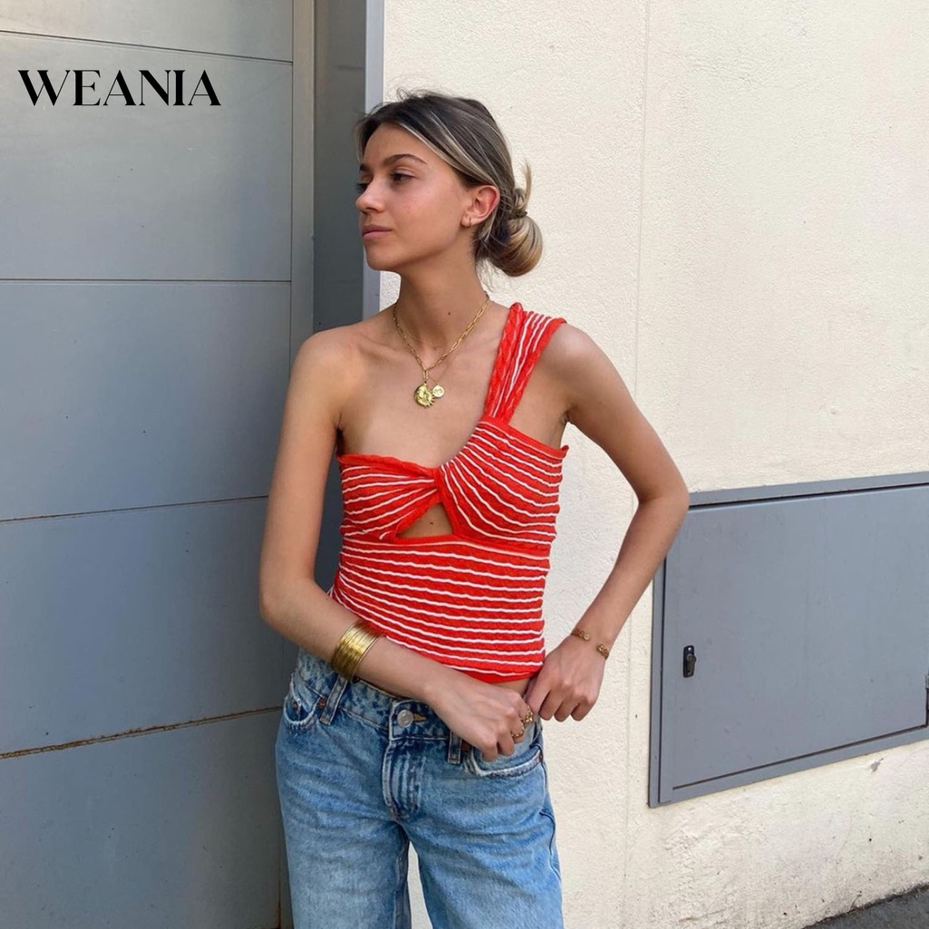 Áo Dệt Kim Sát Nách Kẻ Sọc Ngang Trẻ Trung Hợp Thời Trang Cho Bạn Gái