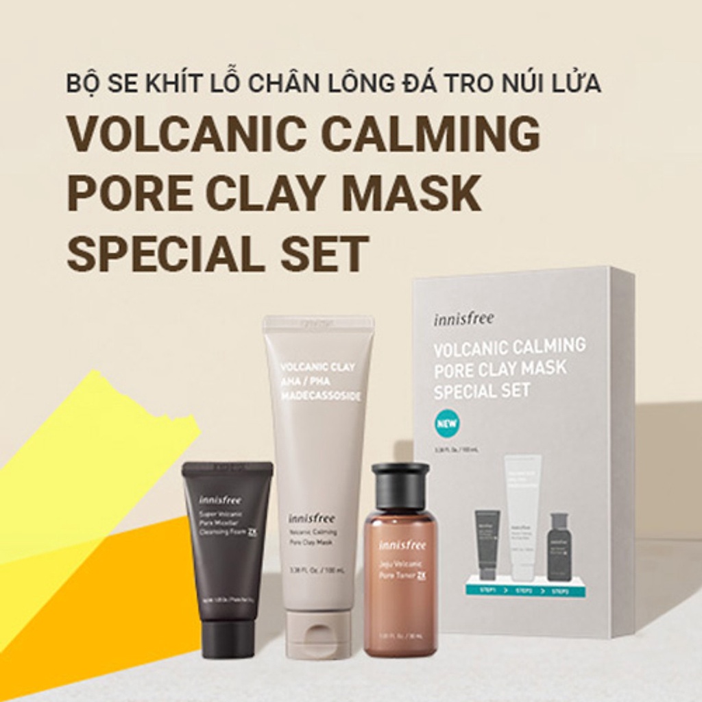 Bộ sản phẩm se khít lỗ chân lông đá tro núi lửa innisfree Volcanic Calming Pore Clay Mask Special Set