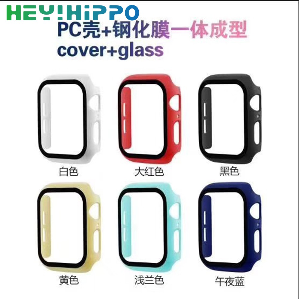 Ốp lưng 11 màu + kính cường lực cho Apple Watch 40mm 44mm series 5 4 3 2 1 Vỏ bảo vệ màn hình Vỏ PC
