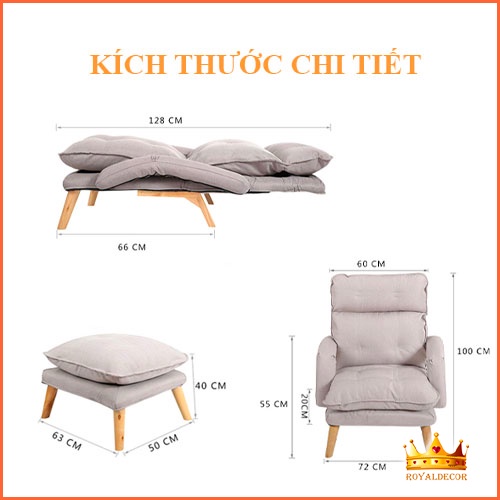 Ghế Bành Lười Thư Giãn Kèm Đôn ROYALDECORHN Lắp Ráp Dễ Dàng - Ghế Thư Giãn Ngả Lưng 180° Thông Minh Đa Năng