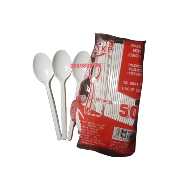 Thìa nhựa cứng dùng 1 lần 1 gói 50 cái