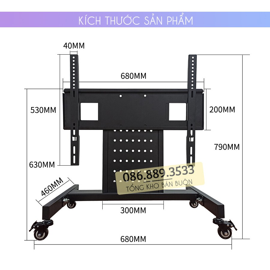 Kệ Giá Treo Tivi Di Động HB75 32 - 65 Inch - Giá Treo Tivi Hội Nghị Có Bánh Xe Di Dộng -