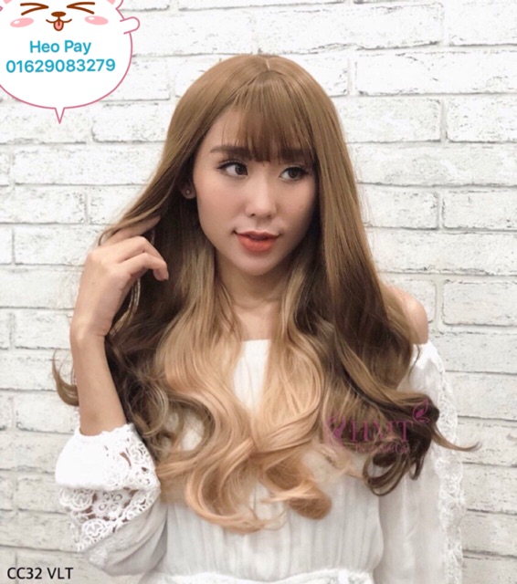 Tóc giả nguyên đầu vàng kim omber đuôi nâu