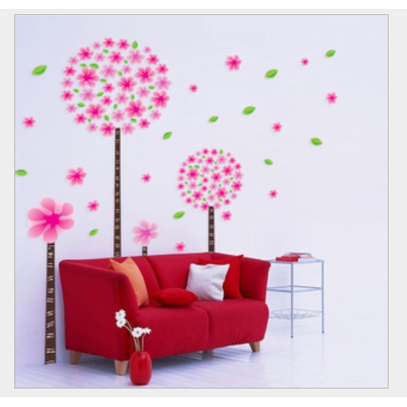 Decal dán tường nhiều  cây hoa màu hồng  mới