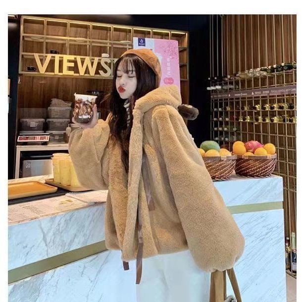 ☜Áo Khoác Lông Mềm Dày Có Mũ Tai Gấu Thời Trang Thu Đông 2021 Cho Nữ | BigBuy360 - bigbuy360.vn