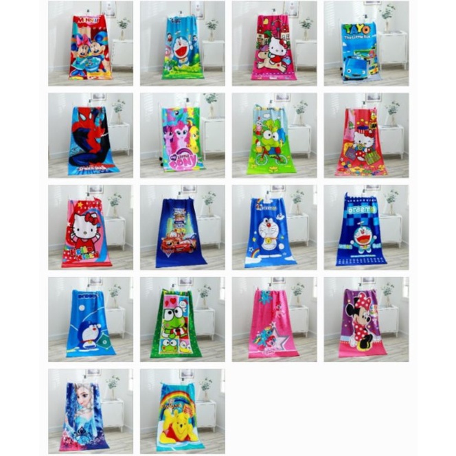 Khăn Tắm Hình Nhân Vật Hoạt Hình HELLO KITTY Chuột MICKY DORAEMON Người Nhện Cà Phê Kích Thước 70X140CM Cho Trẻ Em