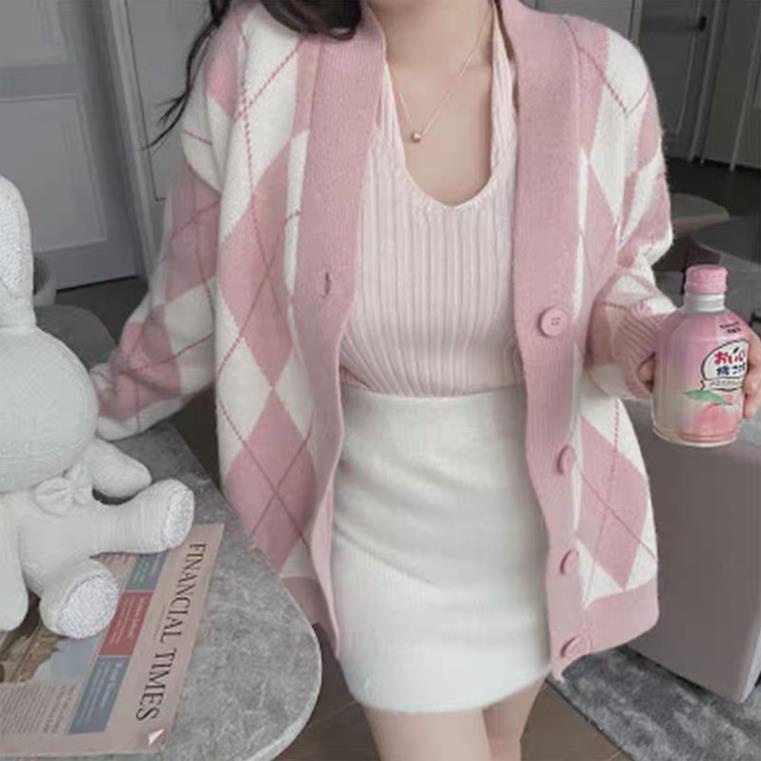 Áo Cardigan lông thỏ hoạ tiết kim cương phong cách Hàn Quốc | BigBuy360 - bigbuy360.vn