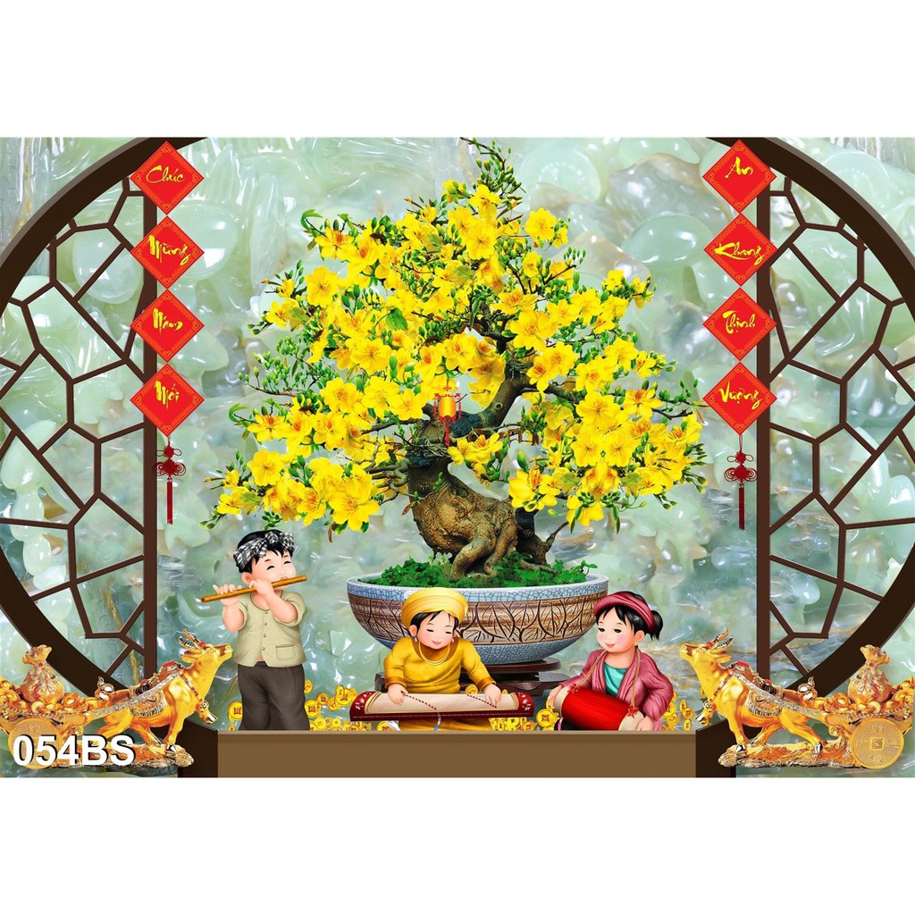 TRANH DÁN TƯỜNG CÂY MAI TẾT - CÂY ĐÀO - CÂY BON SAI THƯ PHÁP