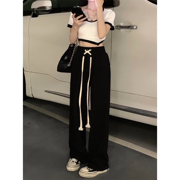 SET QUẦN SUÔNG MIX CROP PHỐI VIỀN 2M - Hàng Có Sẵn - Kèm Ảnh Thật