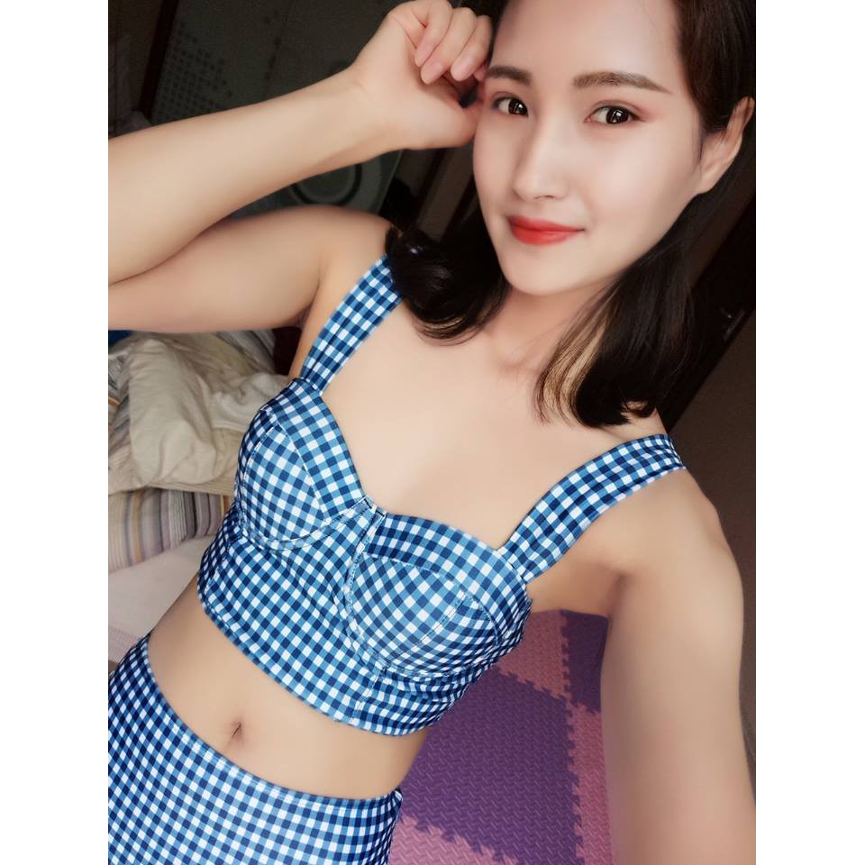 Bikini 2 mảnh kẻ caro thắt lơ | BigBuy360 - bigbuy360.vn
