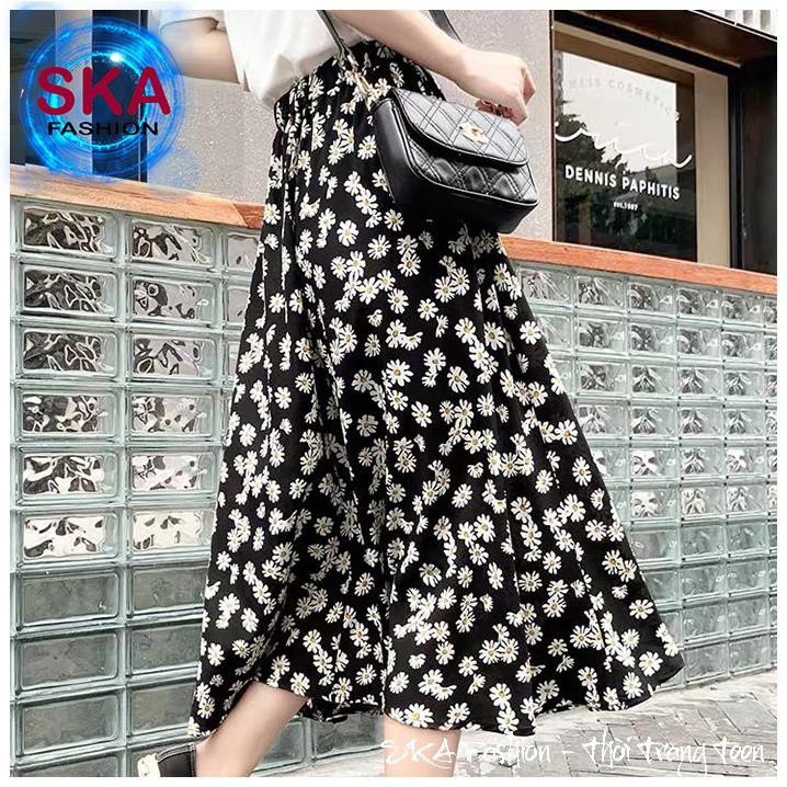 Chân Váy Hoa Cúc Dáng Dài Hoa Nhí Voan 2 Lớp Ulzzang - SKA