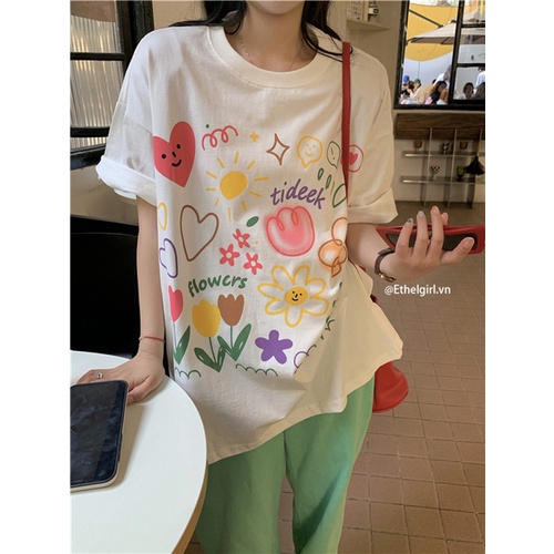 Áo Thun Tay Ngắn Dáng Rộng Hợp Thời Trang Cho Nữ