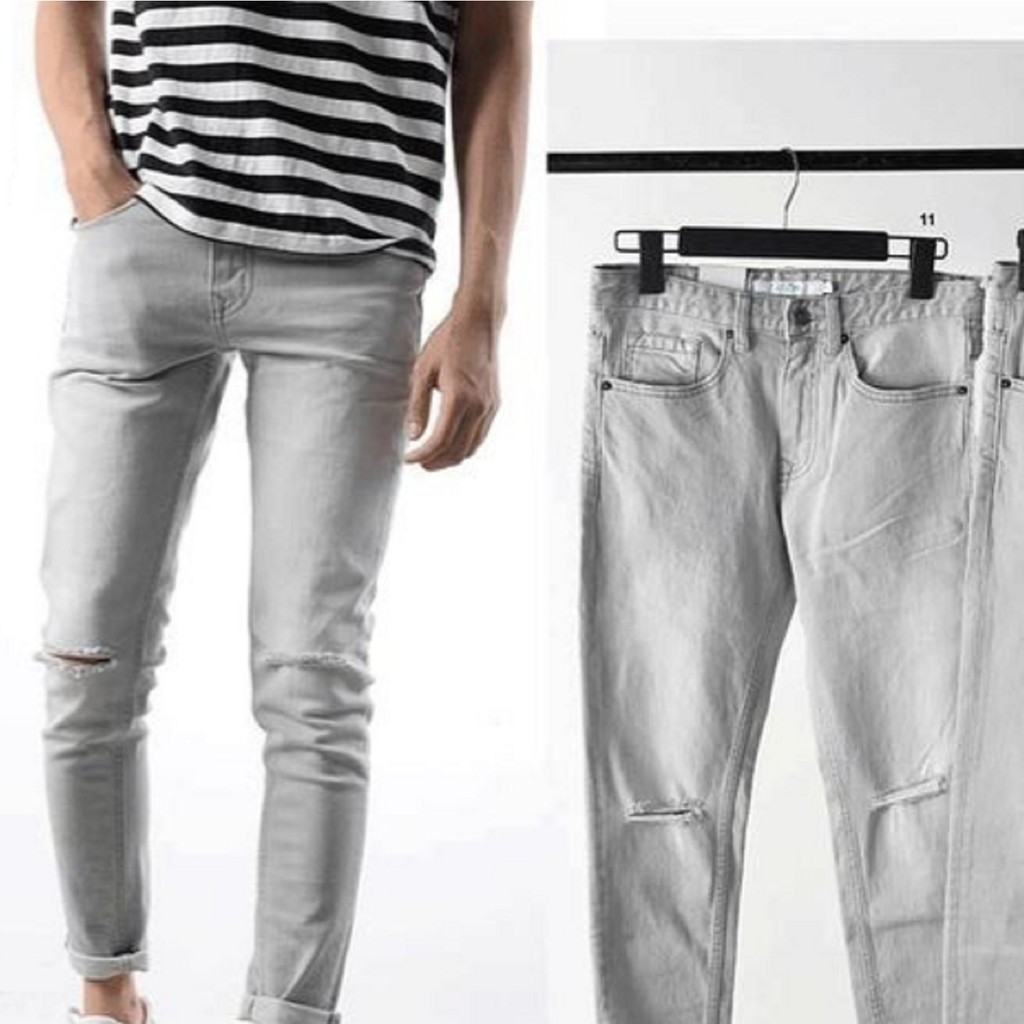 Quần Jean Nam Xám Bạc Rách Gối Mẫu Đơn GIãn Nam Tính Dễ Phối Đồ | BigBuy360 - bigbuy360.vn