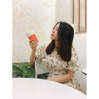 Đầm hoa vàng tay phồng ( kèm ảnh shop chụp )