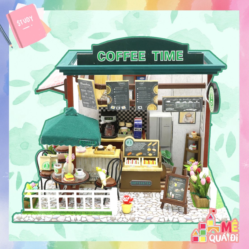 Mô hình Nhà Gỗ DIY - Cửa hàng Coffee time tự lắp ráp