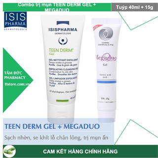Combo Gel Rửa Mặt Da Mụn ISIS Teen Derm Gel 40ml + Gel Mụn Ngừa Megaduo 15g [teenderm gel / megadou]