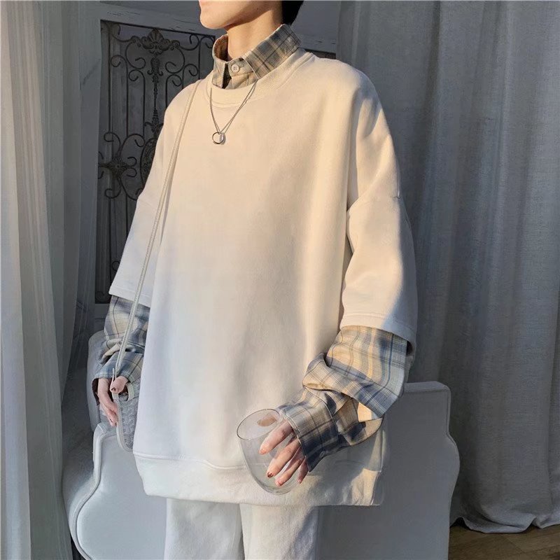 Áo Sơ Mi Giả Hai Lớp Dáng Rộng Phong Cách Đường Phố Mỹ Thời Trang Cho Nam