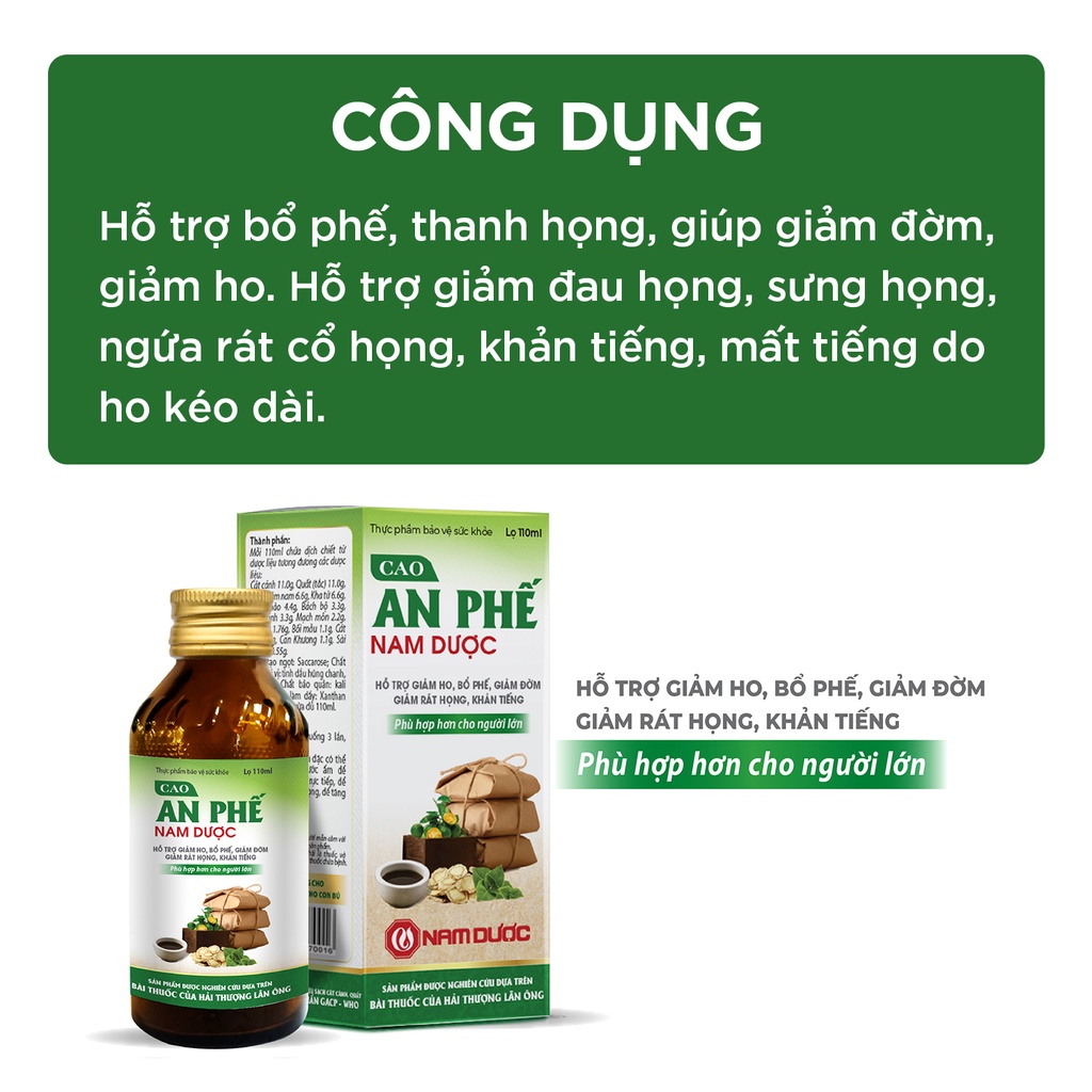 Cao An Phế Nam Dược 110ml cao thảo dược đậm đặc hỗ trợ giảm ho, bổ phế, giảm đờm, giảm rát họng, khản tiếng