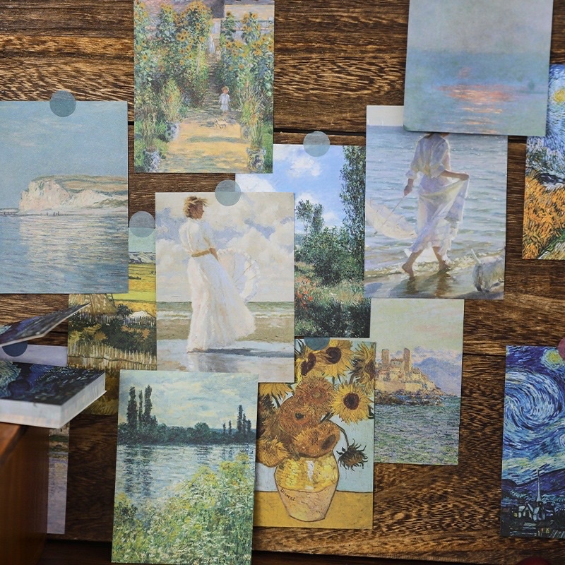 Set 12 Tờ Giấy Nền Ghi Chú Kraft Nghệ Thuật Tranh Sơn Dầu Monet Da Vinci Cổ Điển Vintage Decor BulletJournal