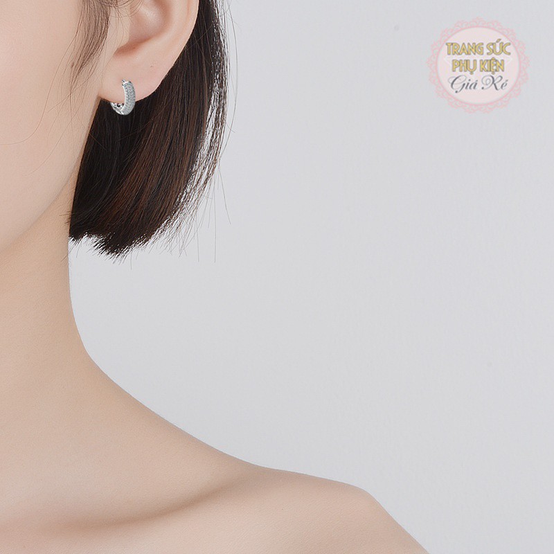 Hoa tai tròn khóa bấm HT171,bạc Ý S925