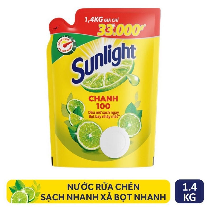 Nước rửa chén bát chai Sunlight Extra thiên nhiên muối khoáng & lô hội 370g và Sunlight chanh 750g và 1.4kg