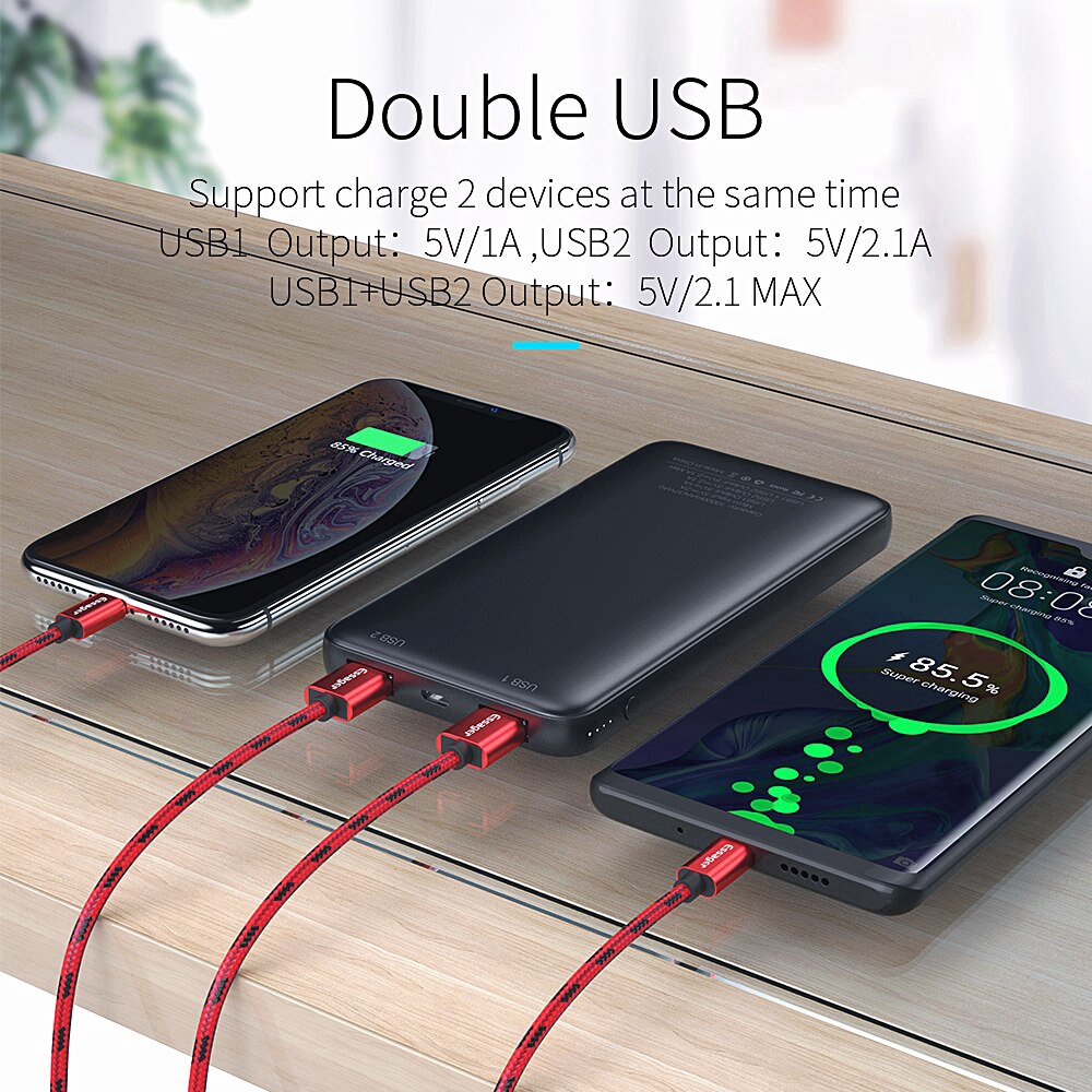 Pin Sạc Dự Phòng Essager Cho Xiaomi Mi 9 Iphone Hai Cổng Usb Thiết Kế Mỏng 10000mah