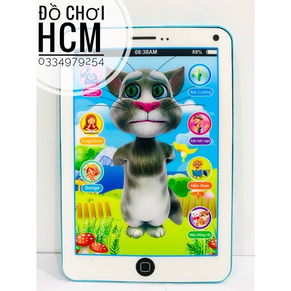 [TIẾNG VIỆT CÓ CLIP] Đồ chơi ipad/ điện thoại mèo tom thông minh, biết kể chuyện, làm thơ, chơi nhạc, ru bé ngủ