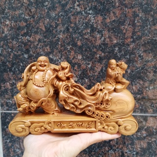 Tượng phật di lặc kéo bao tiền bằng gỗ thơm đế vạn sự như ý