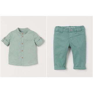 [H&M CHÍNH HÃNG]Áo sơ mi dài tay và quần thô cho bé trai
