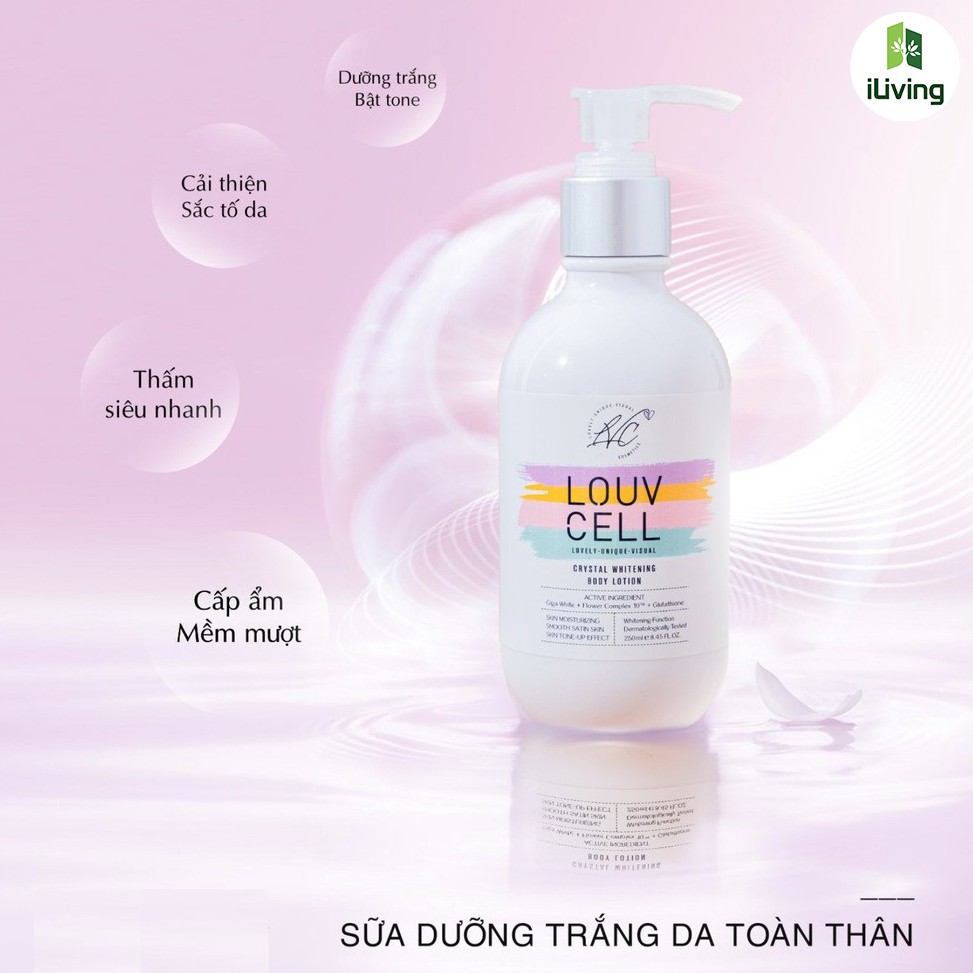 Combo kem dưỡng ẩm trắng da body Louv Cell Crystal Whitening Body Lotion (120ml+250ml) ILIVING-LOUDTBTC