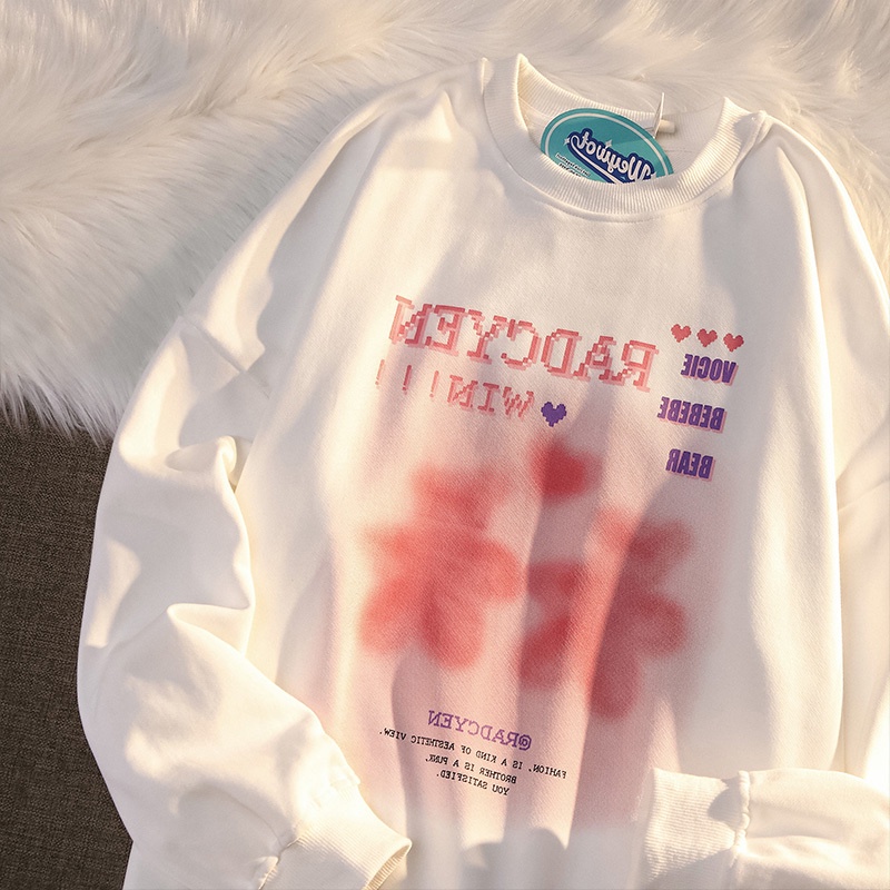 【ZHELIHANGFEI】Áo Thun Sweater Tay Dài Dáng Rộng In Hình Gấu Kiểu Graffiti Dễ Phối Đồ