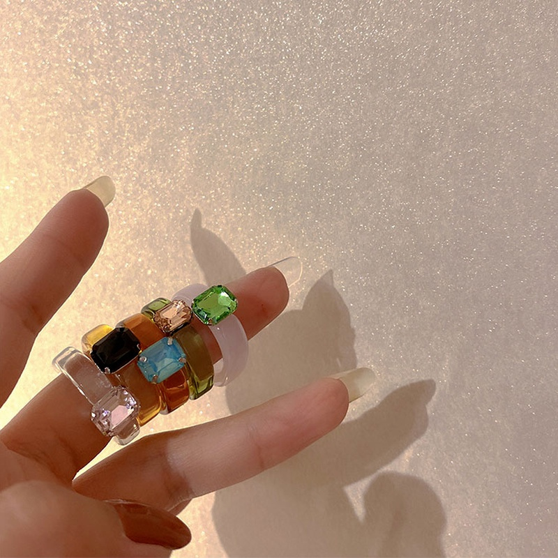 Nhẫn Đính Đá Acrylic Nhiều Màu Sắc Phong Cách Retro Cho Nữ
