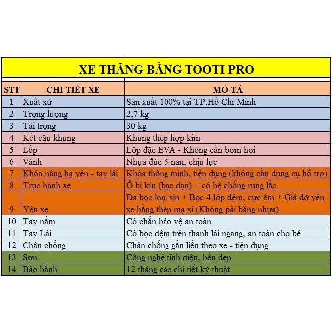 [TẶNG CHUÔNG + CHÂN CHỐNG] XE THĂNG BẰNG TOOTI PRO - ĐỒ CHƠI VẬN ĐỘNG CHO BÉ