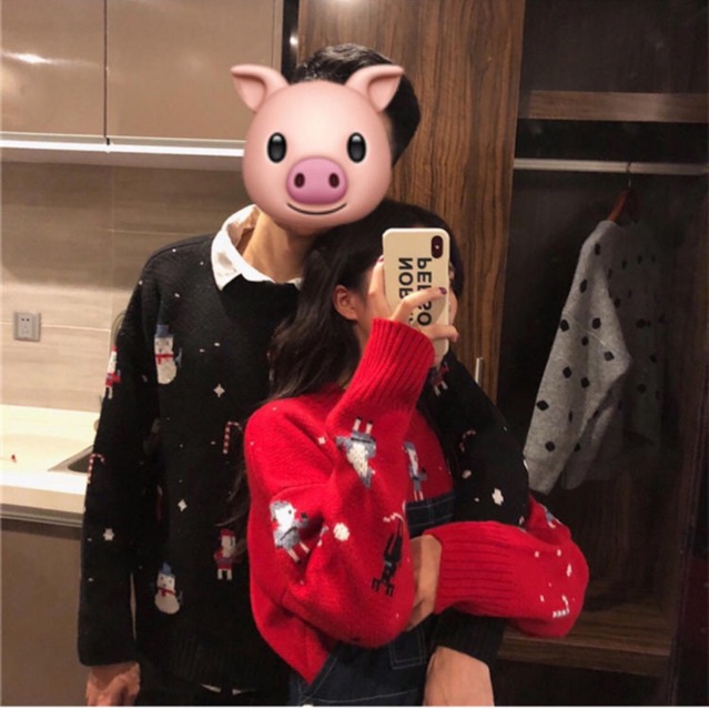 Áo len đôi 2 màu đỏ - đen