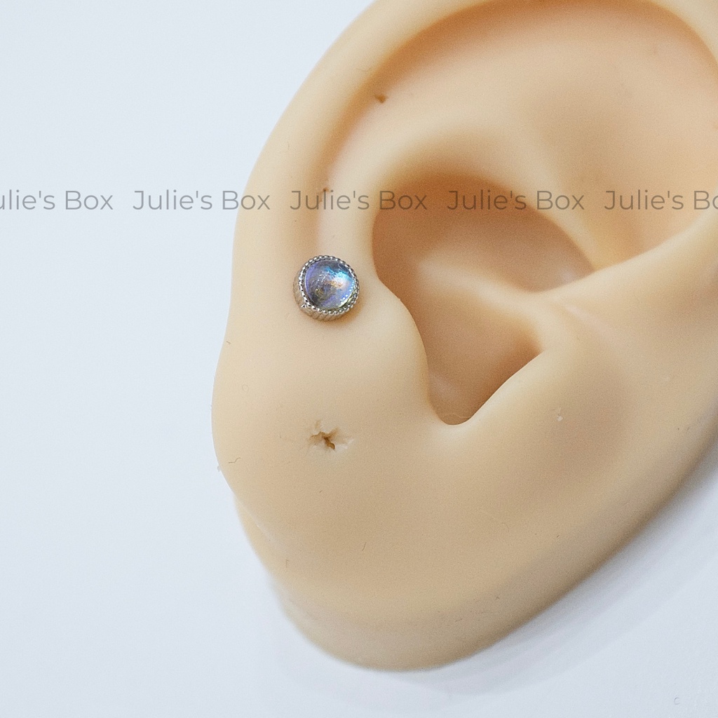 [1 CHIẾC] Khuyên Tai Đá AB Ánh Tím Tròn Màu Bạc Unisex Titanium Không Gỉ Không Ngứa Không Đen julies box 66