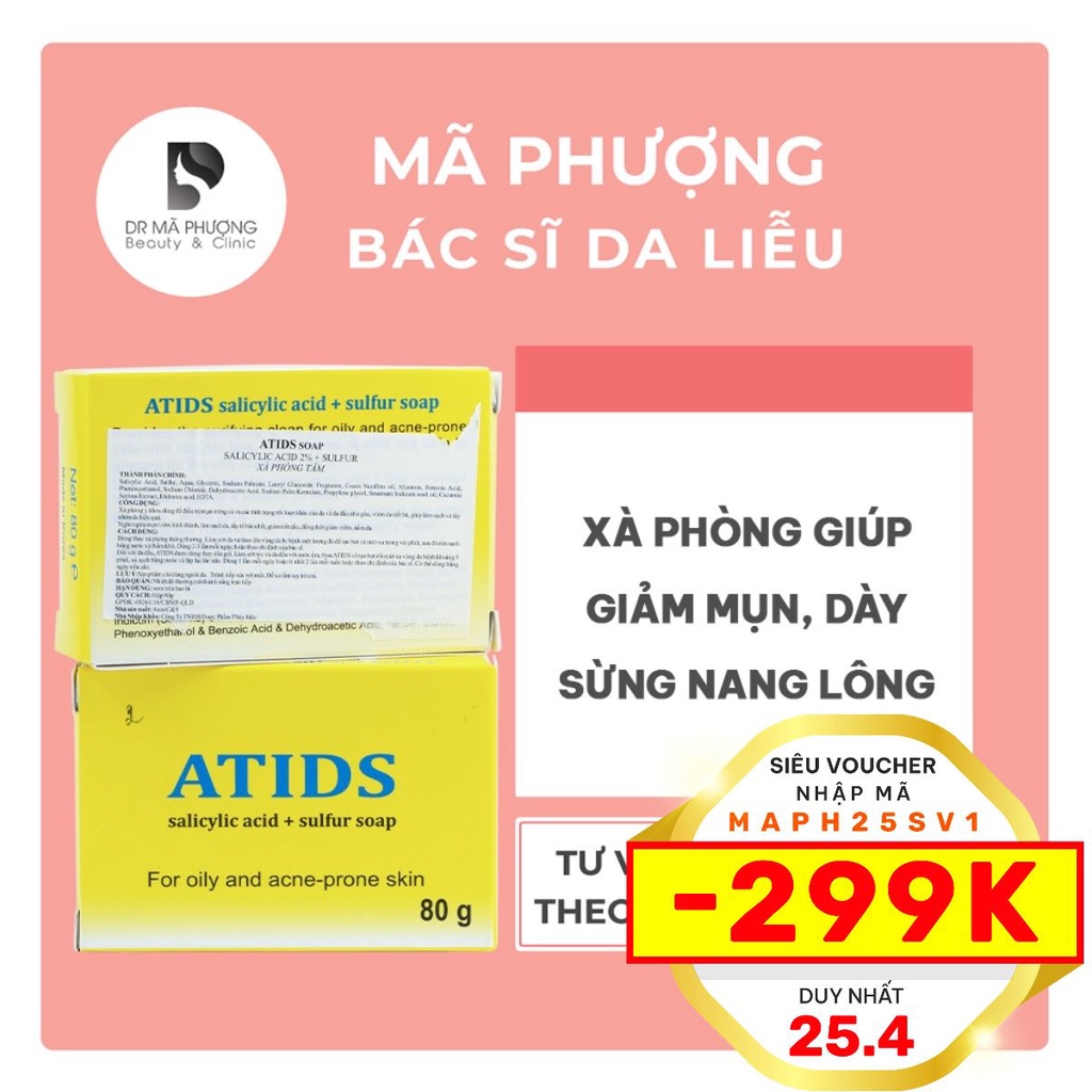 Xà phòng ATIDS, xà phòng tắm giảm mụn lưng, ngực, dày sừng nang lông ATIDS - Dược mỹ phẩm bác sĩ Mã Phượng