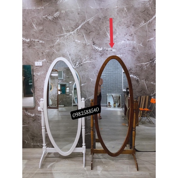 Gương đứng soi toàn thân, khung viền gỗ dáng Tân cổ điển