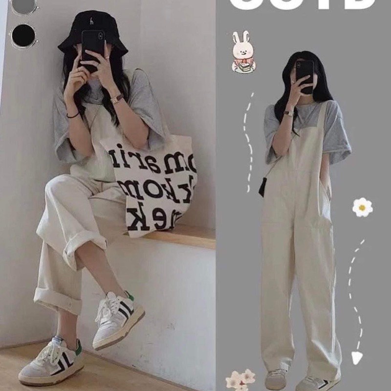 Quần Yếm Màu Be Hàn Quốc Ulzzang, Yếm Quần Suông