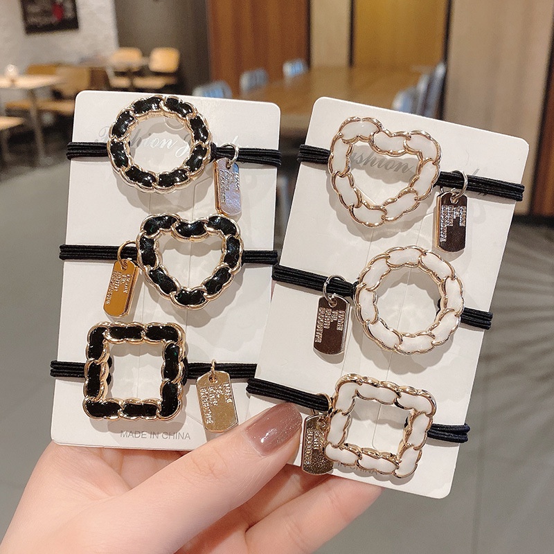 Dây Cột Tóc Bằng Kim Loại Màu Trắng / Đen Thiết Kế Đơn Giản Thời Trang Cho Nữ