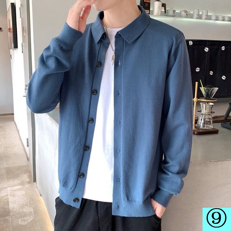 Áo Khoác Cardigan Dệt Kim Mỏng Tay Dài Màu Sắc Trơn Dáng Rộng Thời Trang Mùa Thu Cho Nam Giới
