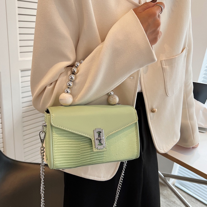 IELGY Túi Đeo Vai Màu Trơn Phối Dây Xích Thời Trang Cho Nữ