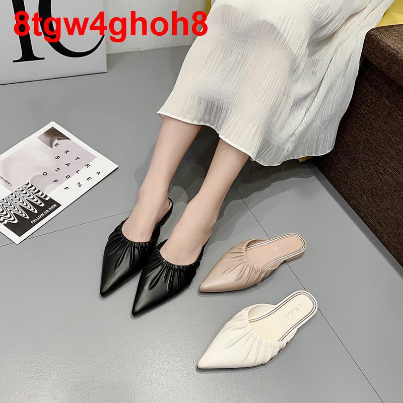 thời trang nữMặc bên ngoài phụ nữ dép cao gót mùa xuân và hè 2020 mới giày lười mũi nhọn Baotou nửa