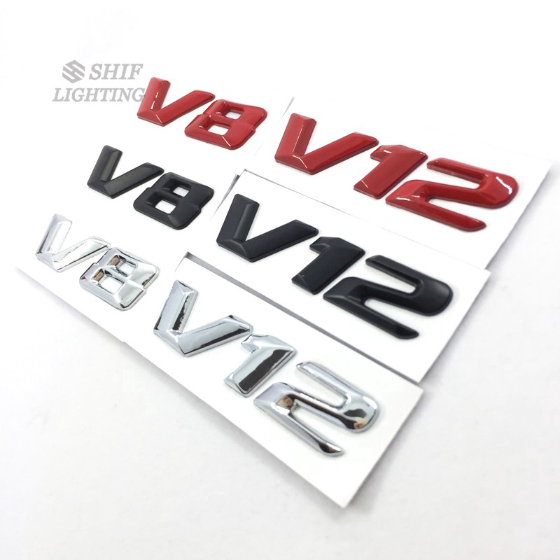 Logo kim loại hình chữ V8/V12 chuyên dụng dán trang trí xe hơi Mercedes Benz