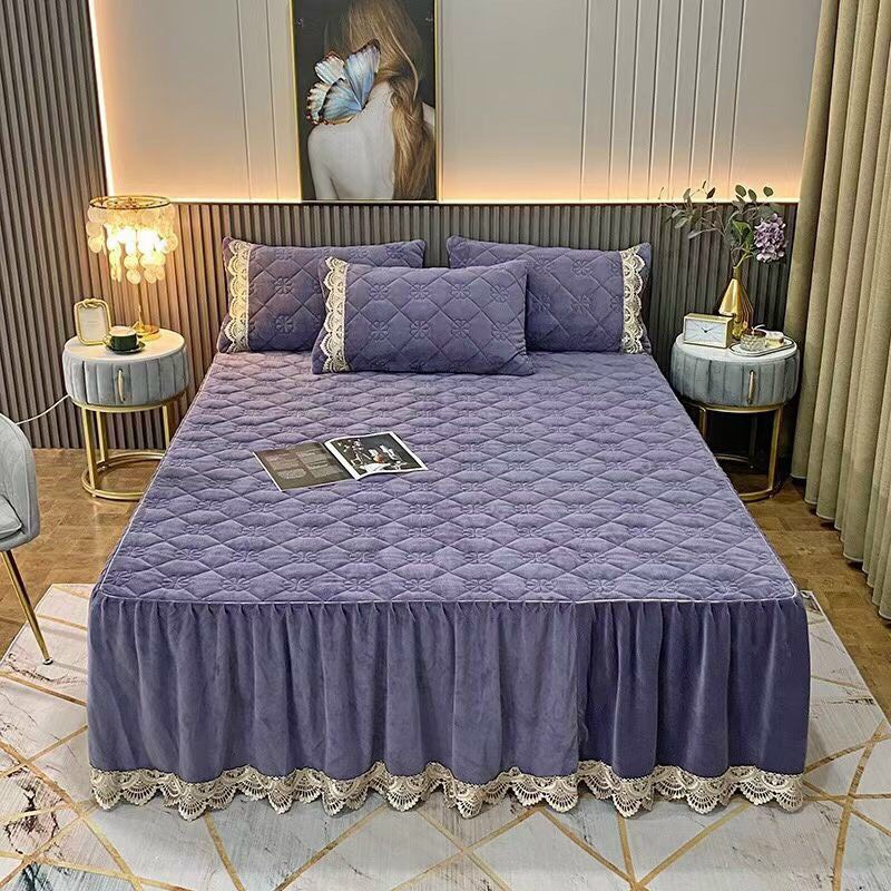 Set ga gối nỉ nhung phủ bèo trần hoa 8 cánh