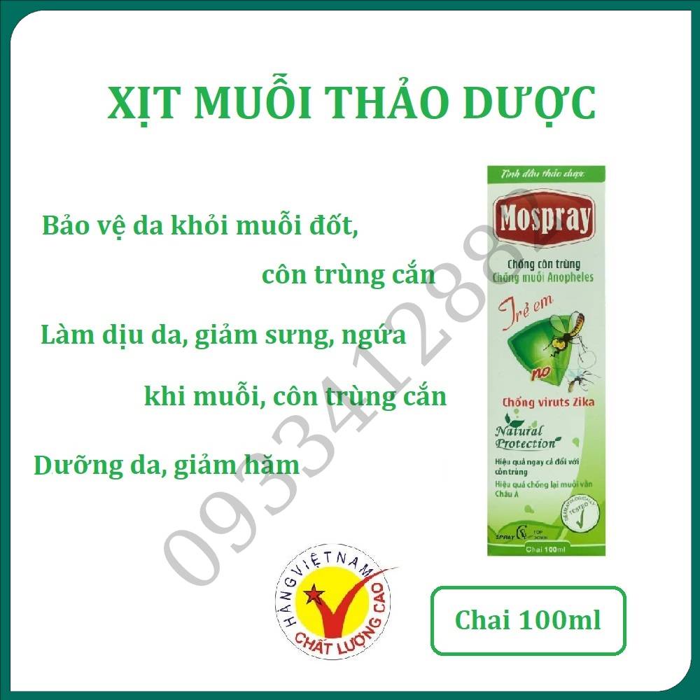 Xịt muỗi thảo dược chai 100ml chống muỗi, côn trùng cắn, làm dịu da, dưỡng da hiệu quả