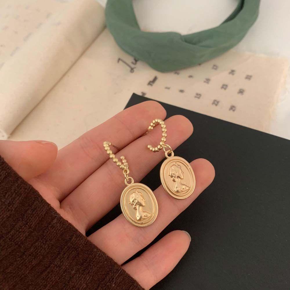 Bông Tai Hợp Kim VANES1 Hình Oval Ngọt Ngào Phong Cách Vintage Cho Nữ