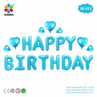 Set Bong Bóng Trang Trí Sinh Nhật SB-022 Đơn Giản, Nhẹ Nhàng Cùng Bộ Chữ Màu Xanh Nhạt, BH Tim Và Tặng Kèm Keo Dán Bóng